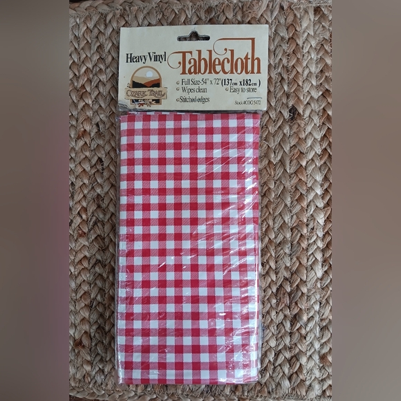 Ozark Trail vinyl tablecloth Red White Checkered gingham plaid - Picture 1 of 4
